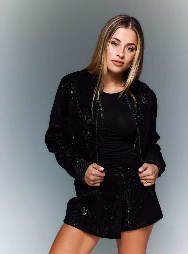 Chaqueta Bomber con Estampado de Flock Lentejuelas