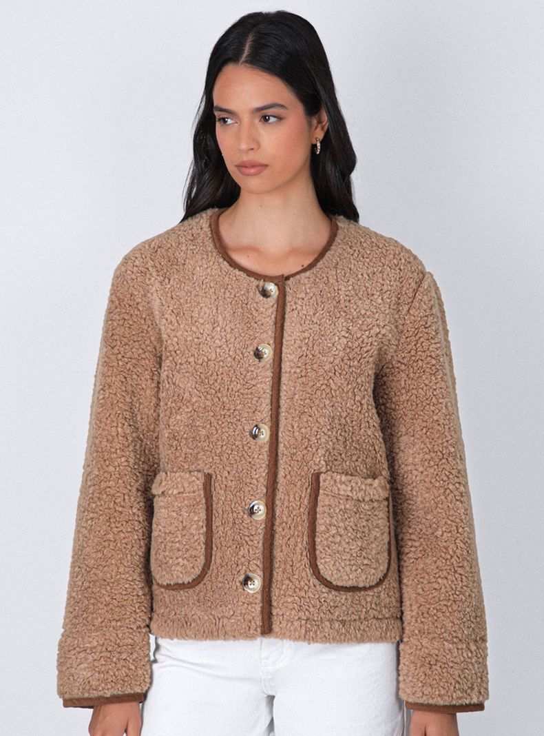 Chaqueta Chiporro Detalle Cotelé Ecru
