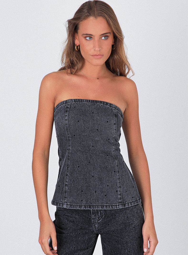 Top Strapless Strass Black