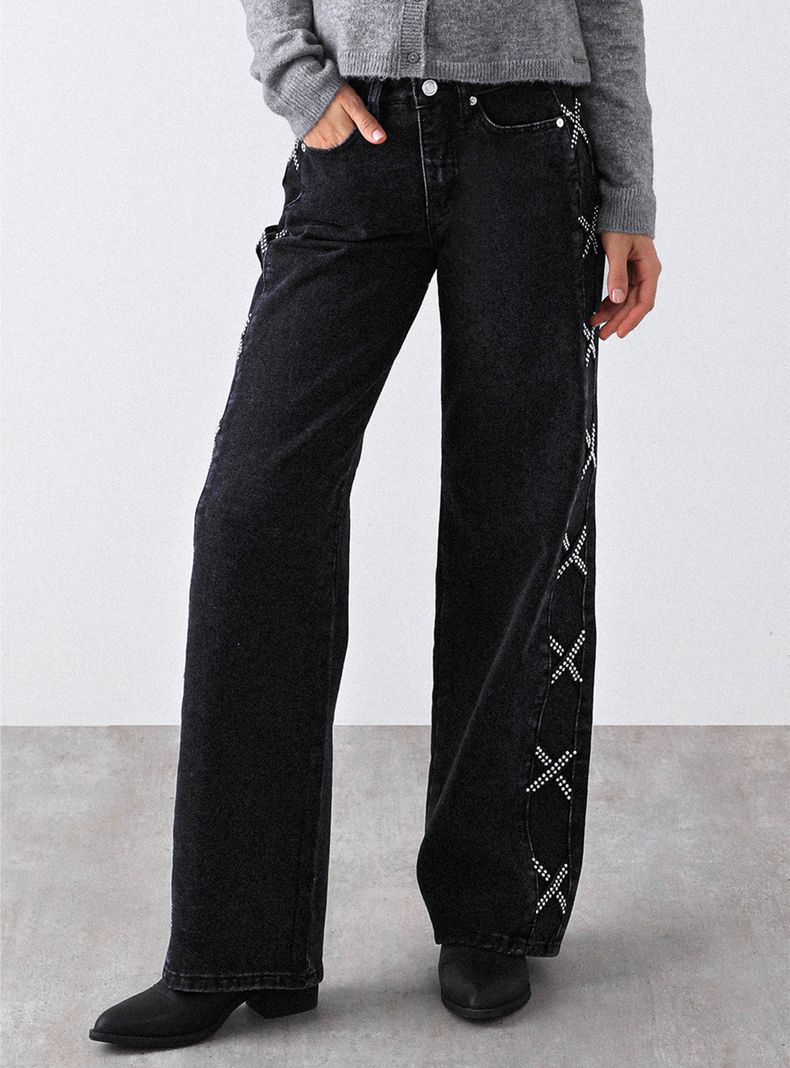 Pantalón Franja Lateral Tachas Black