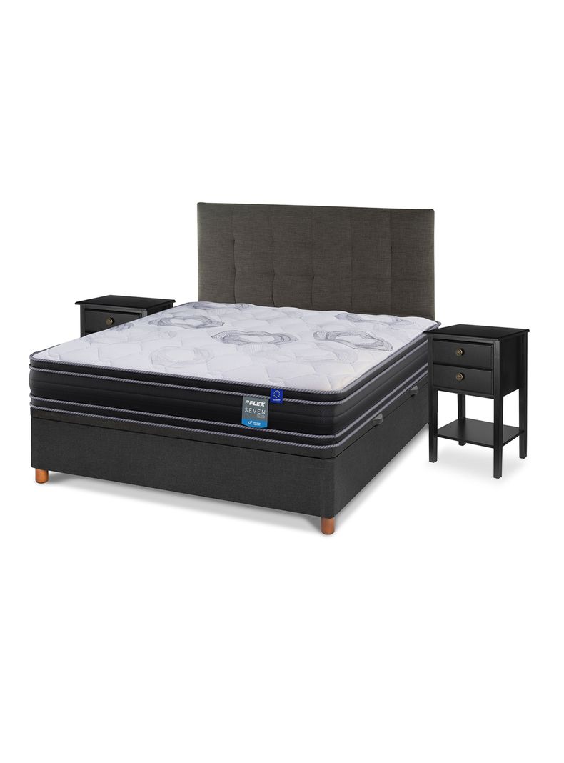Cama Baúl Seven Plus 2 Plazas + Respaldo Design Grafito + Velador Rover-0