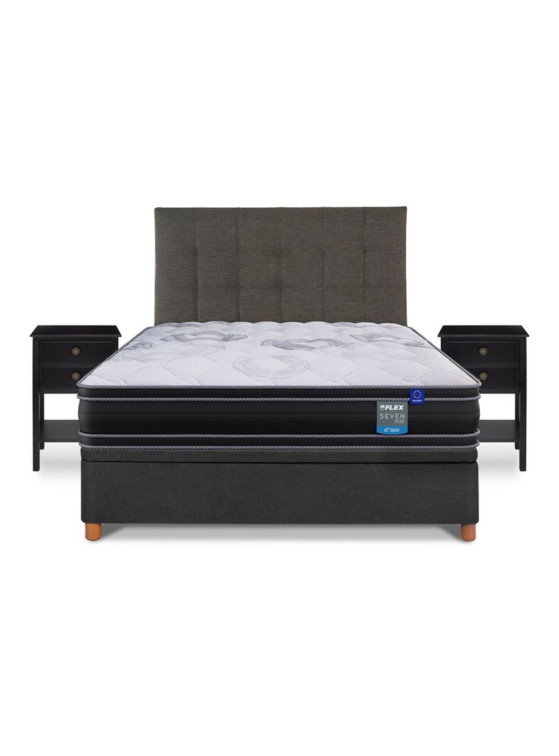 Cama Baúl Seven Plus 2 Plazas + Respaldo Design Grafito + Velador Rover-2
