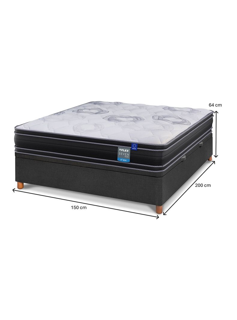 Cama Baúl Seven Plus 2 Plazas + Respaldo Design Gris + Velador Rover-1