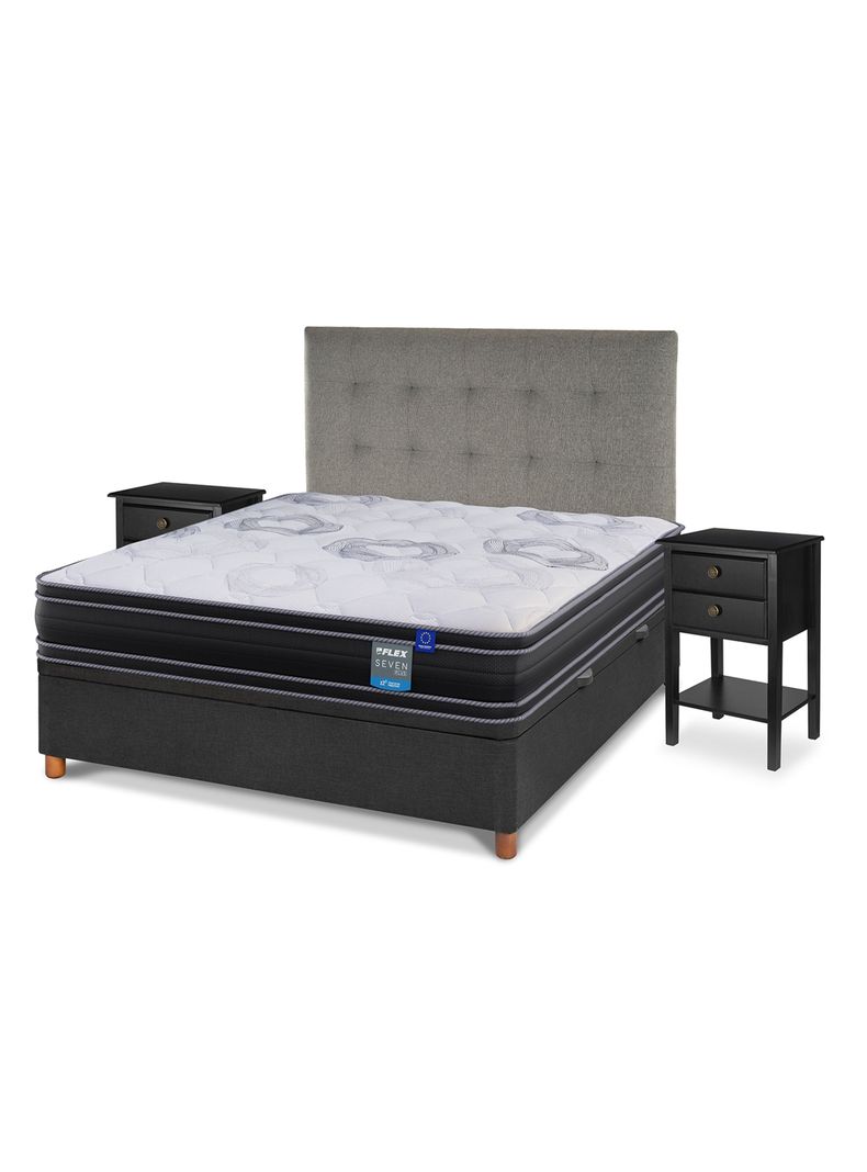 Cama Baúl Seven Plus 2 Plazas + Respaldo Design Gris + Velador Rover-0