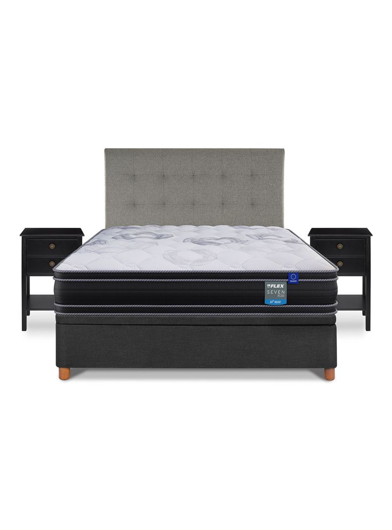 Cama Baúl Seven Plus 2 Plazas + Respaldo Design Gris + Velador Rover-2