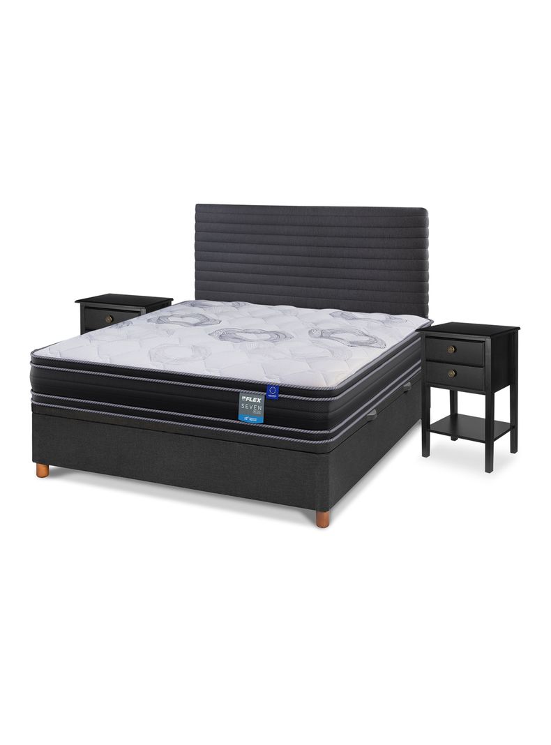 Cama Baúl Seven Plus 2 Plazas + Respaldo Modern Grafito + Velador Rover-0