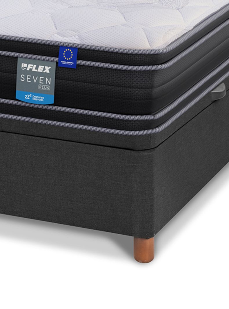 Cama Baúl Seven Plus 2 Plazas + Respaldo Modern Grafito + Velador Rover-5