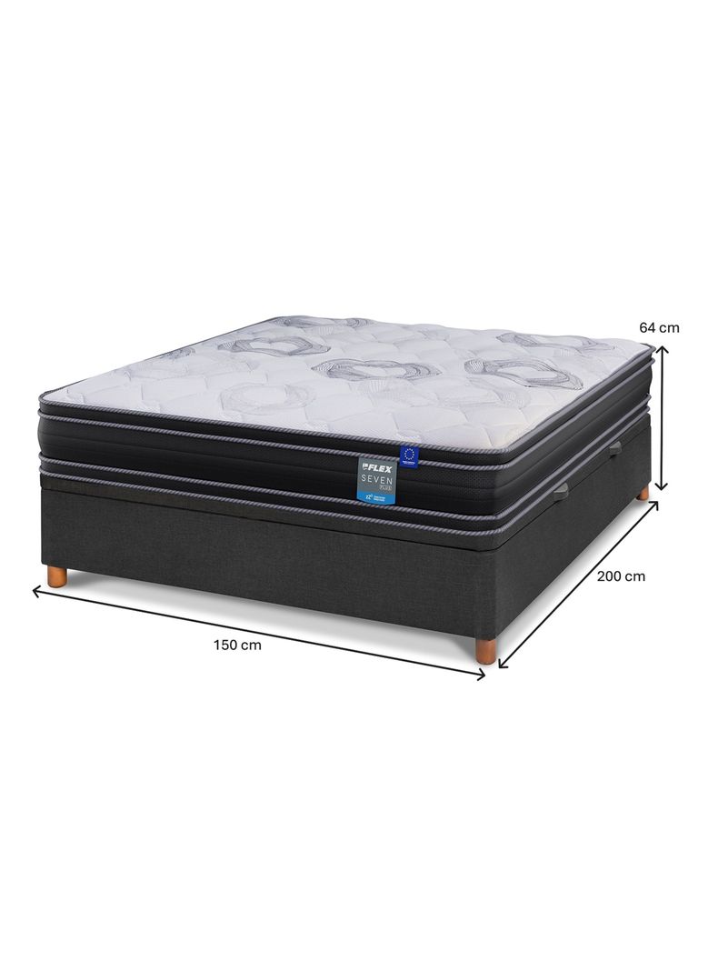 Cama Baúl Seven Plus 2 Plazas + Respaldo Modern Grafito + Velador Rover-1