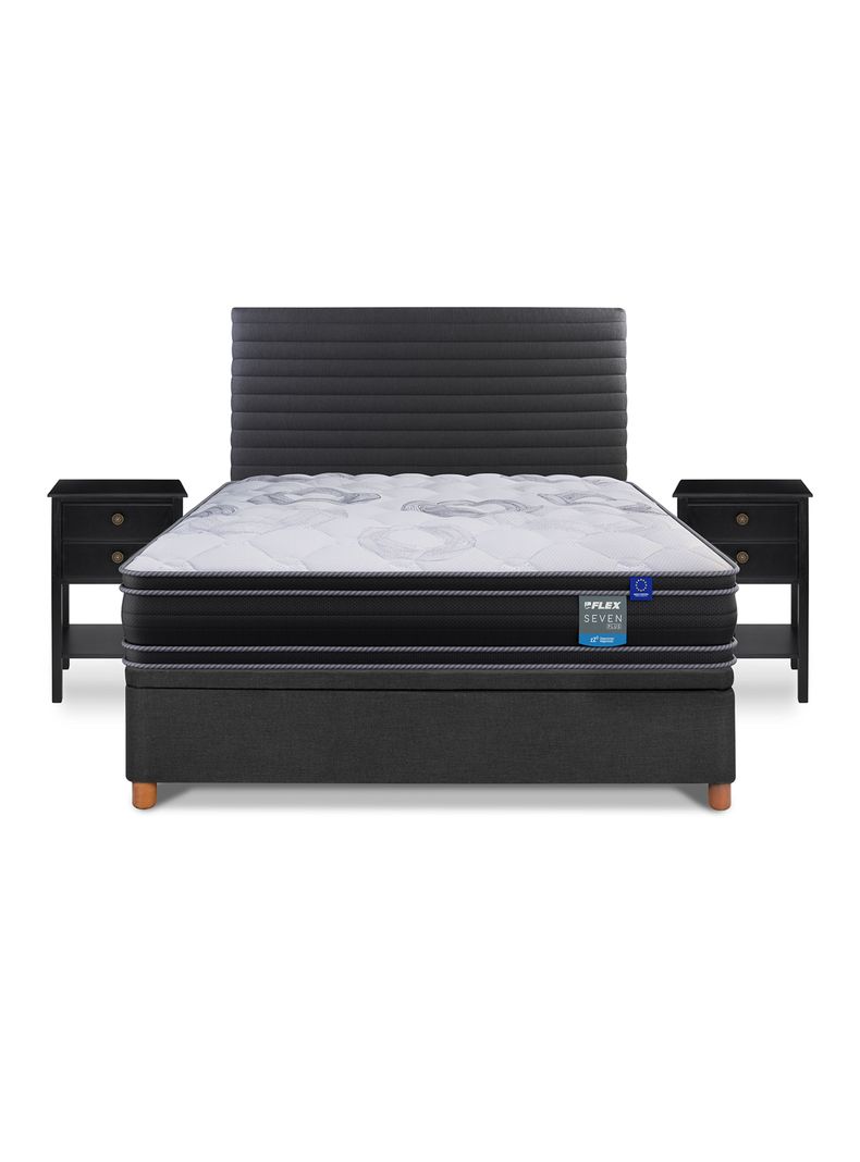 Cama Baúl Seven Plus 2 Plazas + Respaldo Modern Grafito + Velador Rover-2