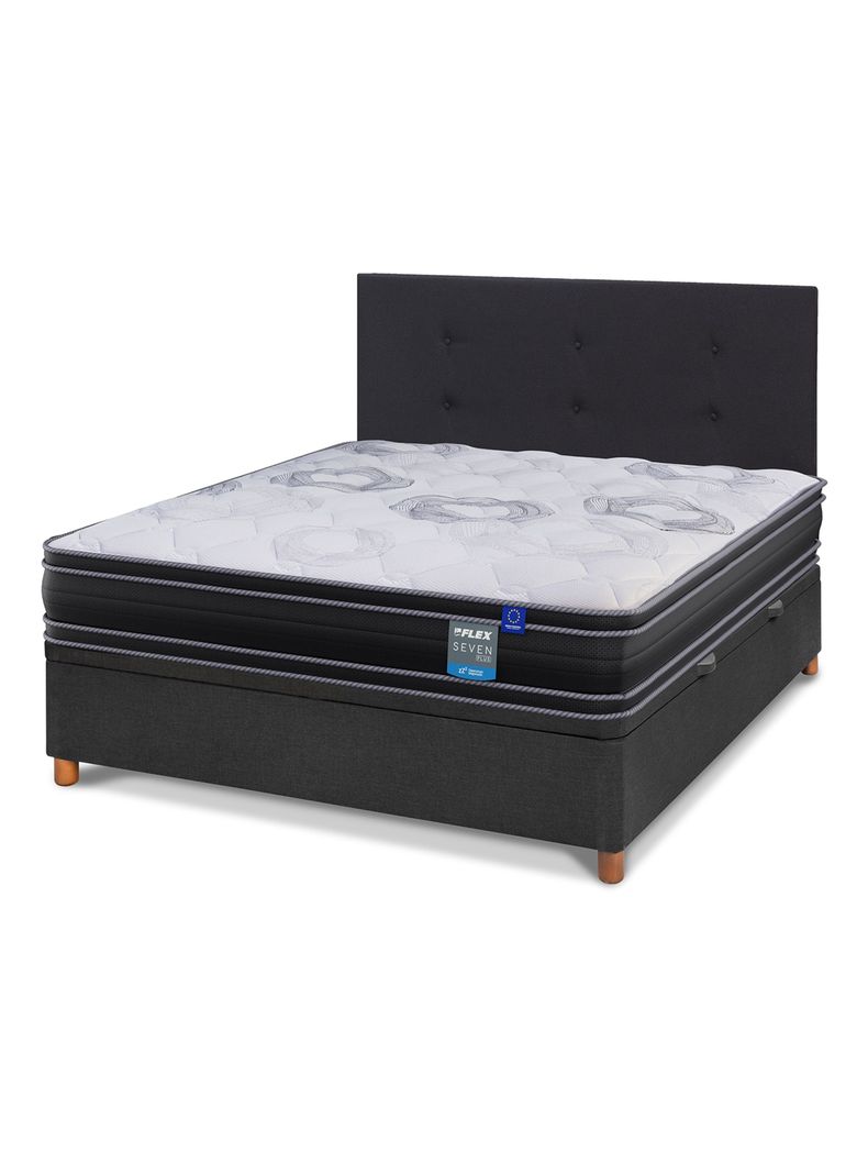 Cama Baúl Seven Plus 2 Plazas + Respaldo Royal Negro-0