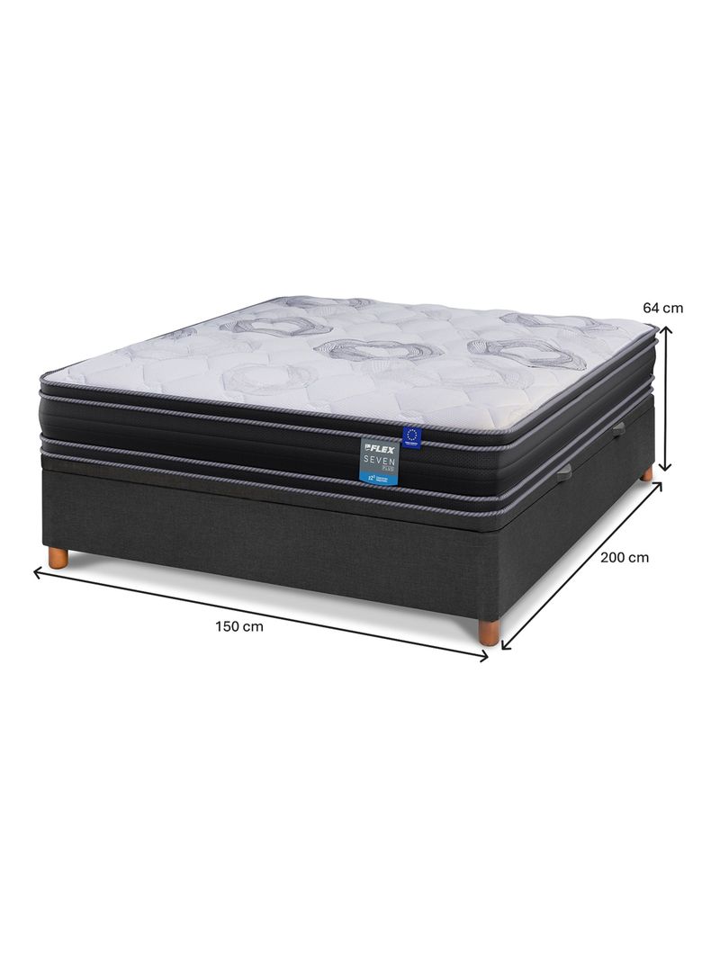 Cama Baúl Seven Plus 2 Plazas + Respaldo Royal Negro-1