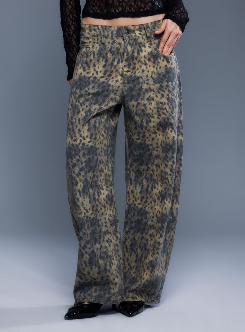 Pantalón Animal Print Baggy Leg Tiro Alto