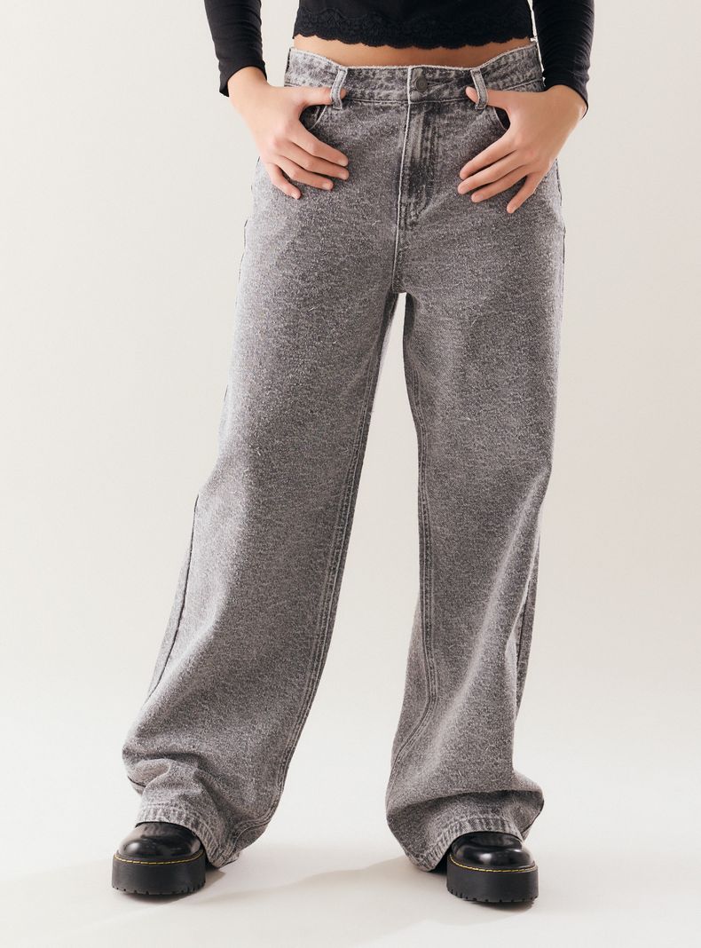 Jeans Baggy Leg Tiro Medio Tela Texturizada