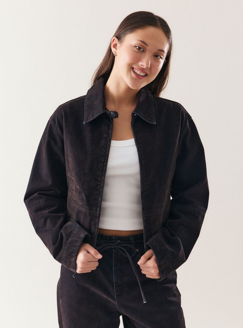 Opposite - Chaqueta Denim Boxy Fit Cierre Frontal y Tacto