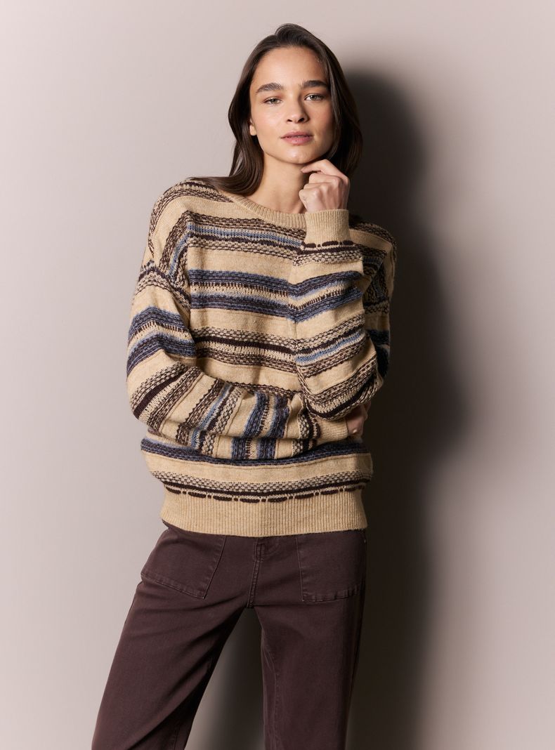Sweater Jaspeado con Mezcla de Texturas