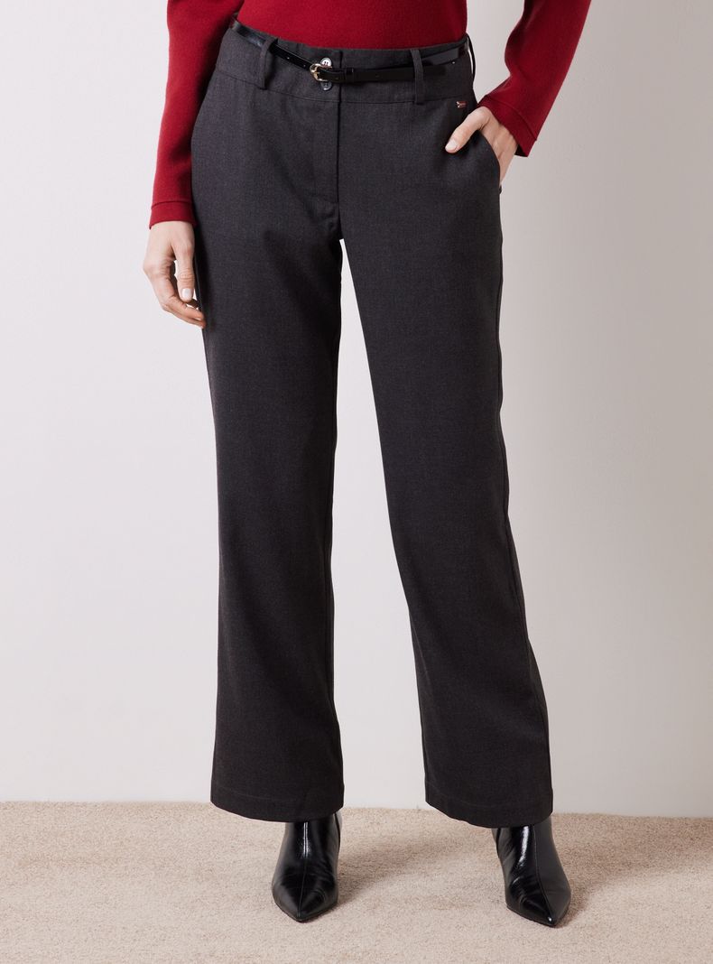 Pantalón con Cinturón Efecto Piel con Hebilla Metálica