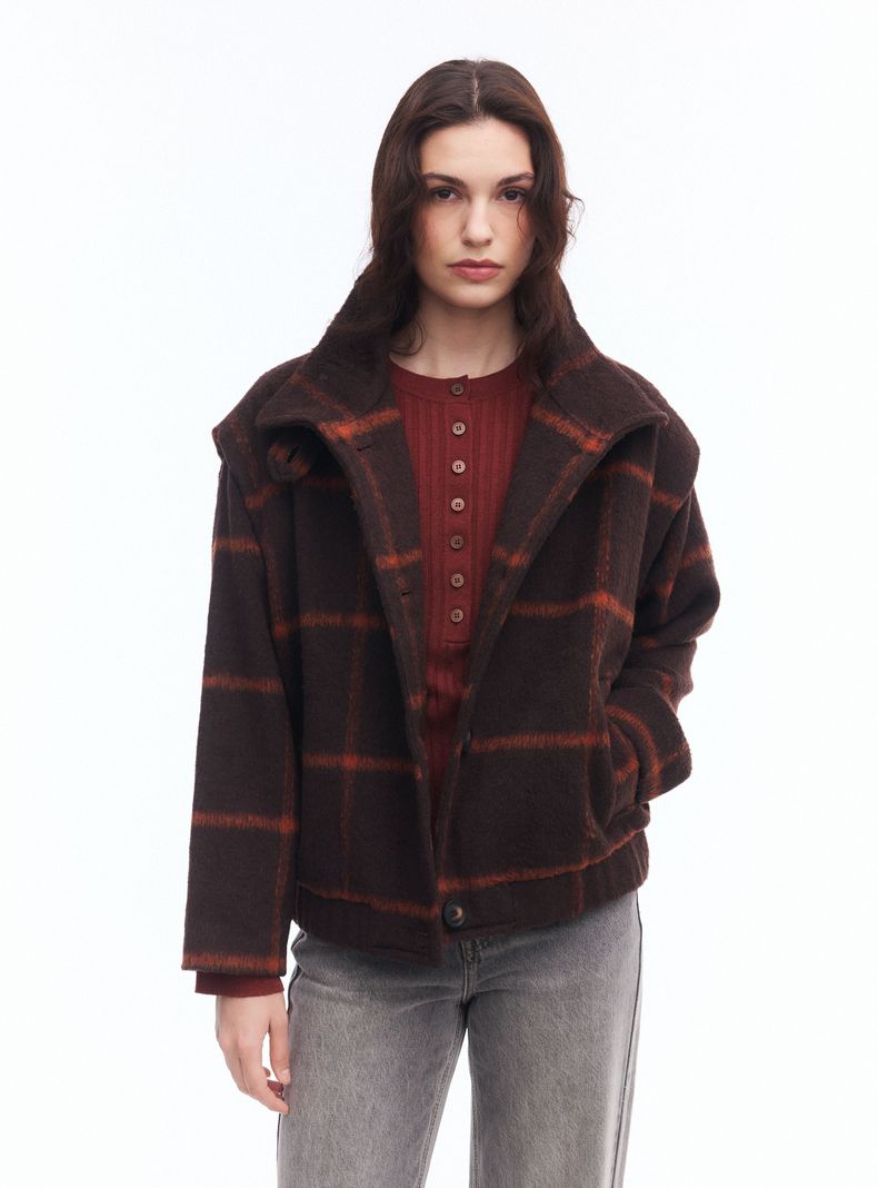 Chaqueta Cuello Alto Check con Lana