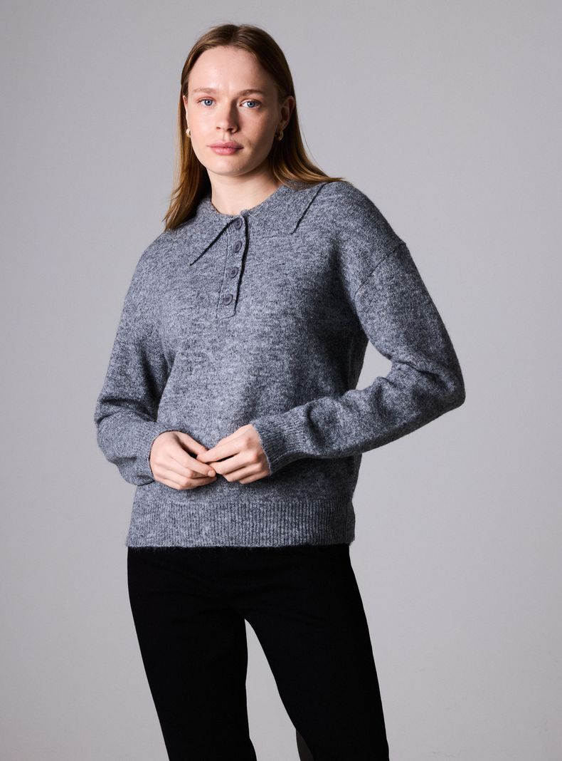 Sweater Rayado Estilo Polo con Botones Frontales