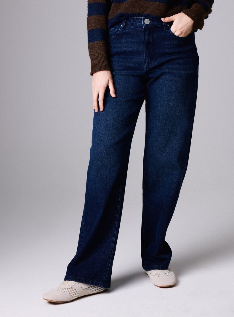 Jeans Wide Leg Tiro Alto Botón y Cierre
