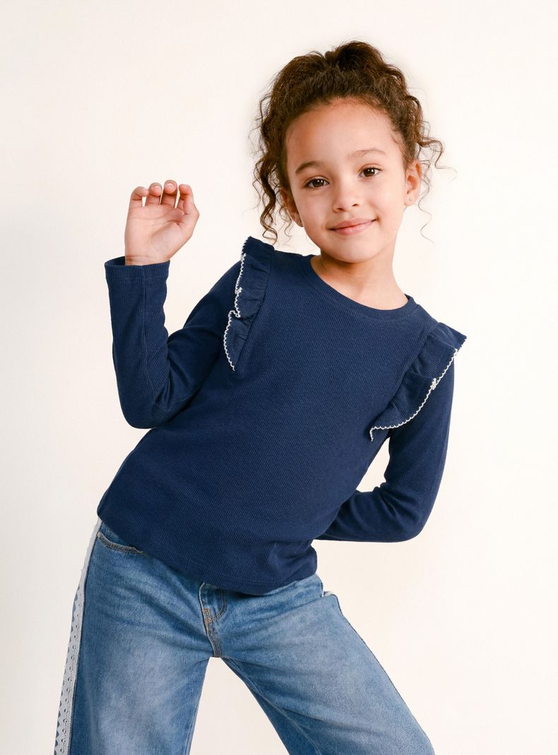 Polera Rib Vuelos en Hombro Niña