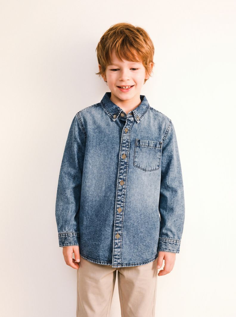 Camisa Bolsillo Delantero Denim Niño