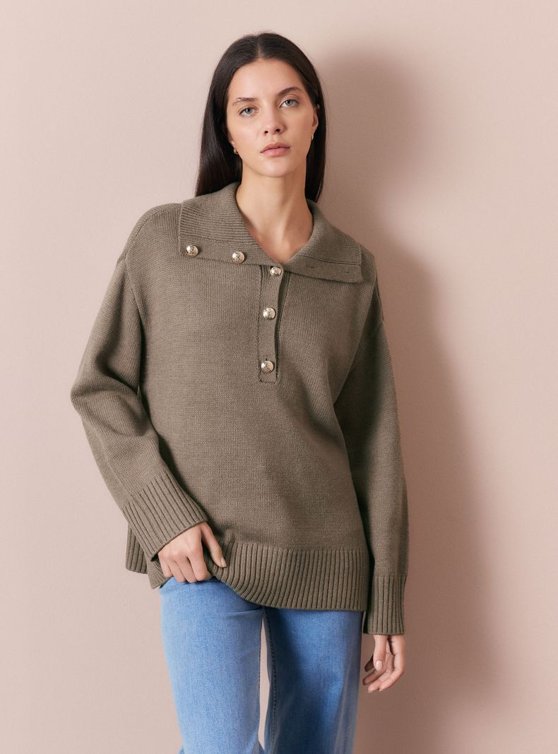 Alaniz Sweater Cuello Polo con Botones Metálicos