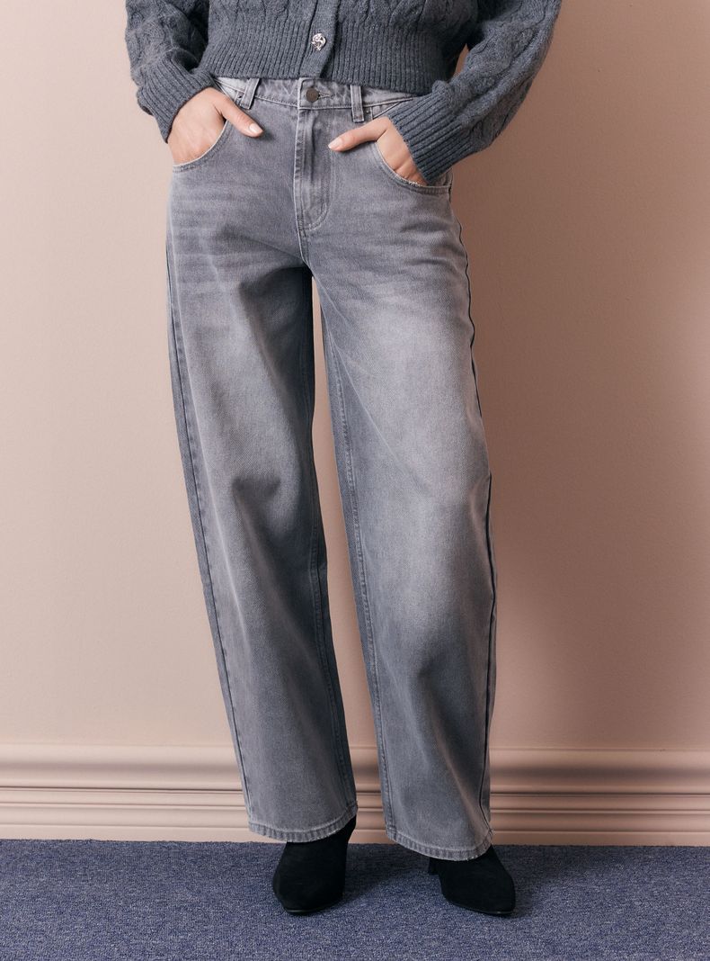 Jeans Wide Leg Tiro Alto con Bolsillos
