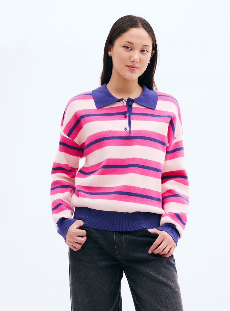 OPPOSITE SWEATER CUELLO POLO RAYAS HORIZONTALES MULTICOLORES