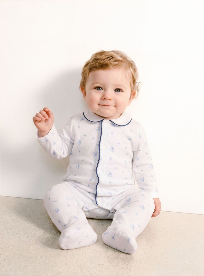 Osito Estampado Cuello Bebé y Piping Contra Tono