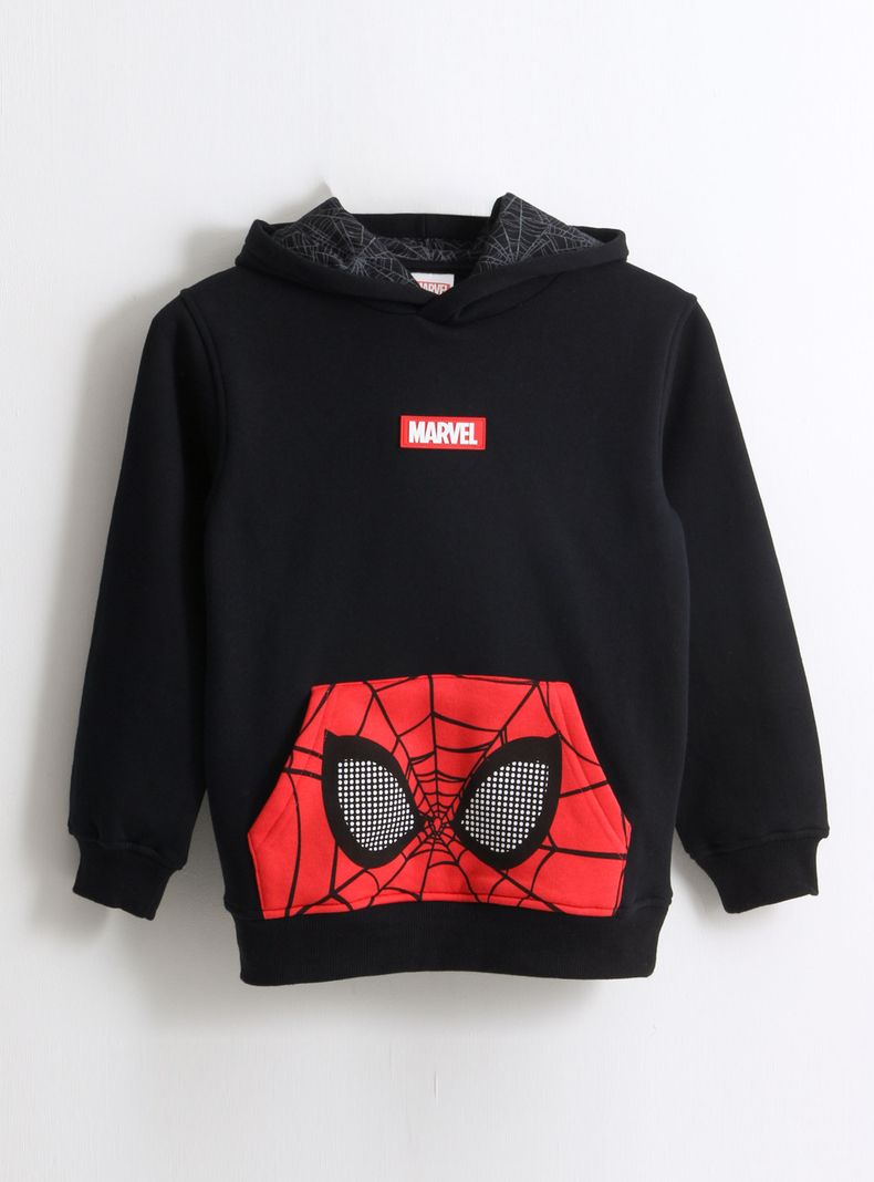 Polerón Cerrado Estampado Spider-Man en Bolsillo y Gorro