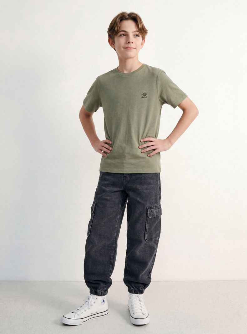Jeans Jogger Bolsillos Cargo con Pretina Elástica