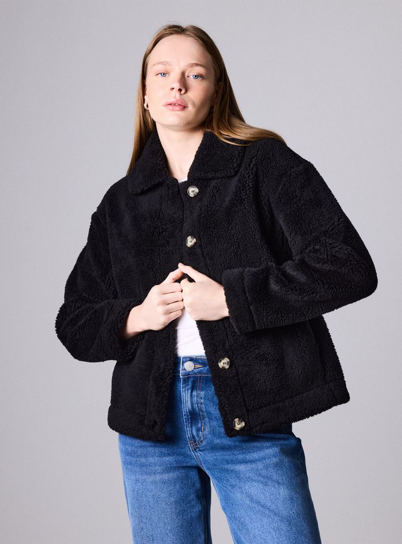 Chaqueta Sherpa Silueta Boxy y Cuello Solapa