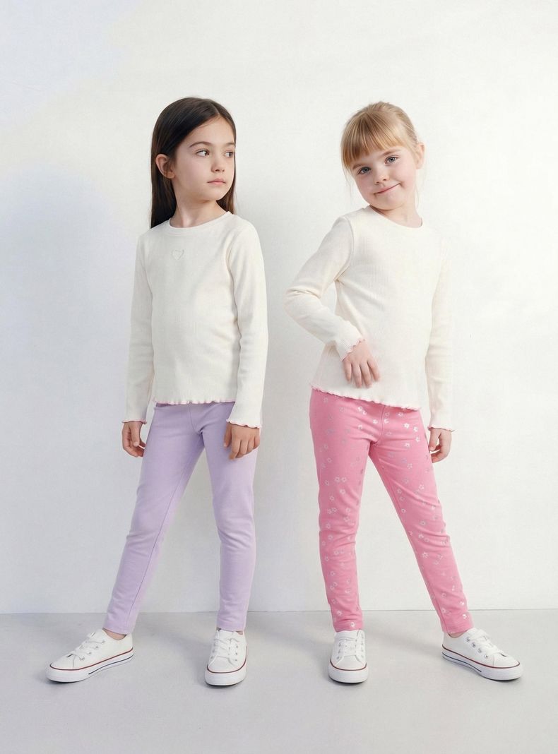 Calza Bipack Elasticada Estampado de Puntos y Corazones