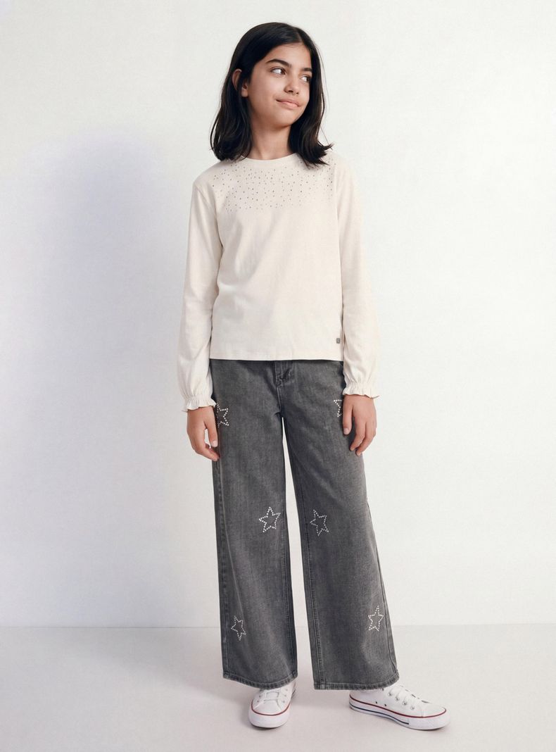 Jeans Wide Leg con Estrellas de Tachas
