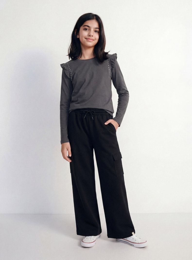Pantalón de Buzo Cargo Wide Leg Niña