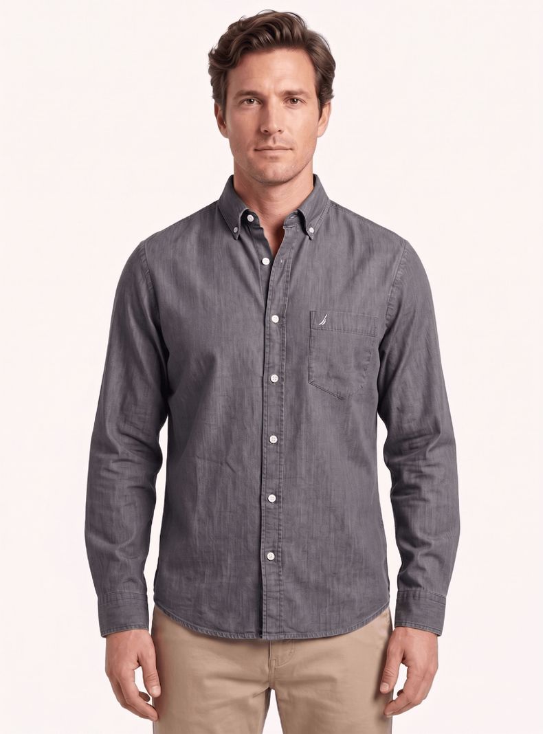 Camisa Denim Manga Larga Botones