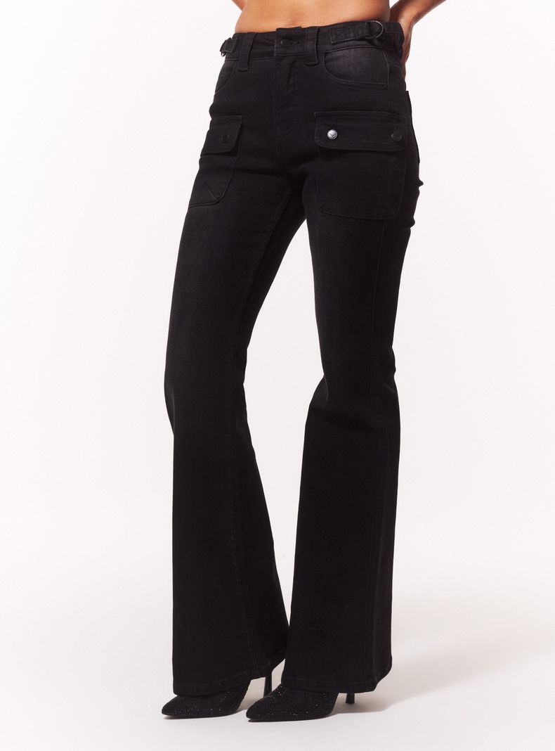 Jeans Flare con Bolsillos con Broche Delantero