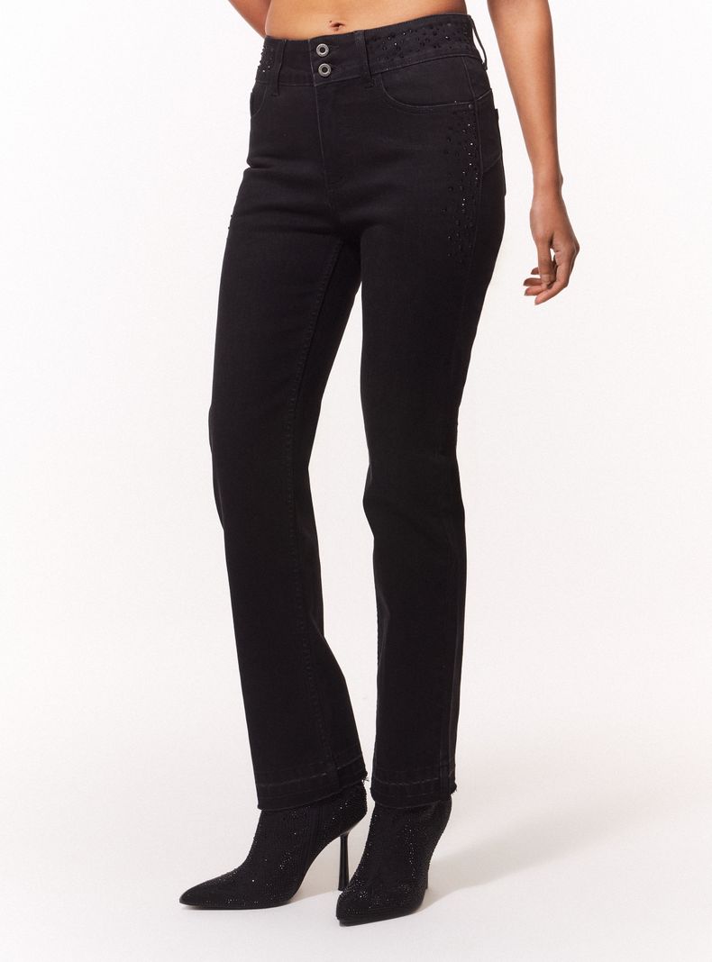 Jeans Slim con Strass en Pretina y Costado