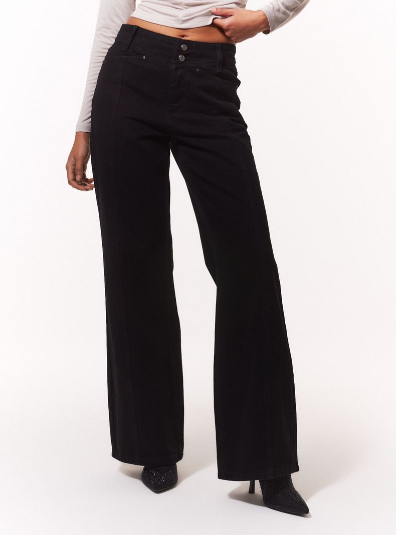 Jeans Wide Leg con Pretina Rebeca con Corte Central