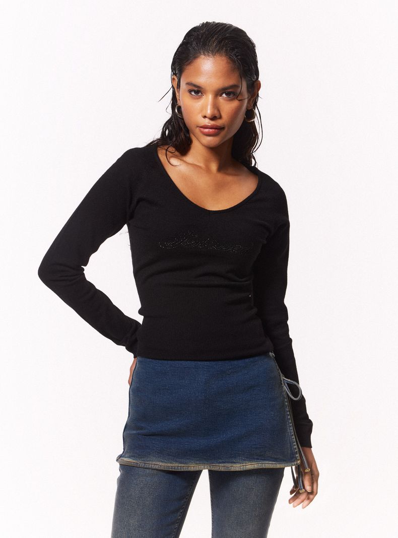 Sweater Ajustado con Estampado Delantero