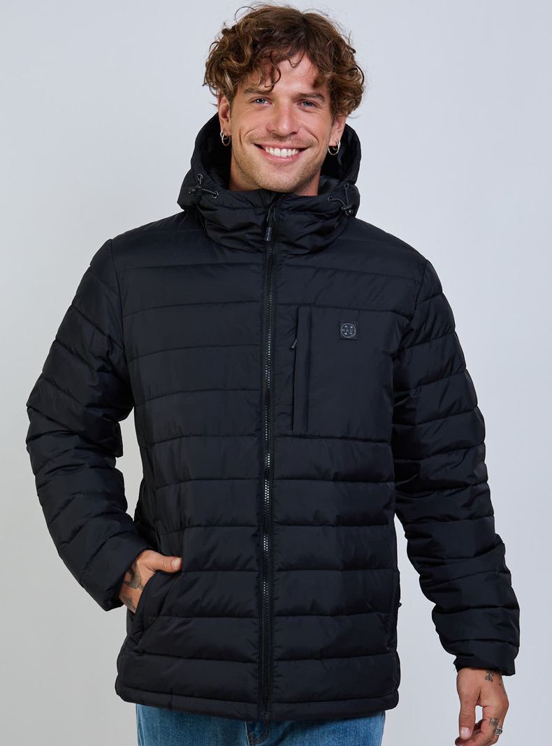Parka Acolchada Unicolor Capucha