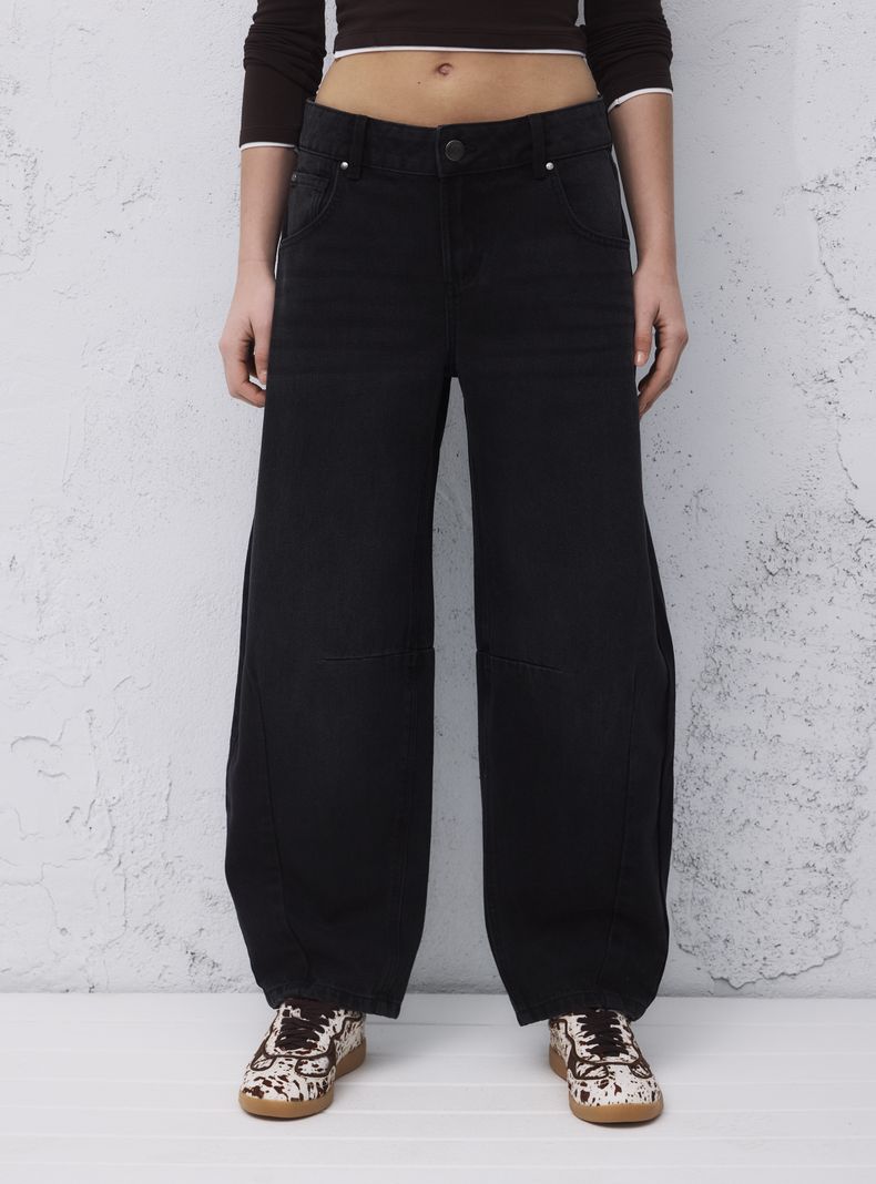 Jeans Wide Leg Tiro Alto con Costuras Decorativas