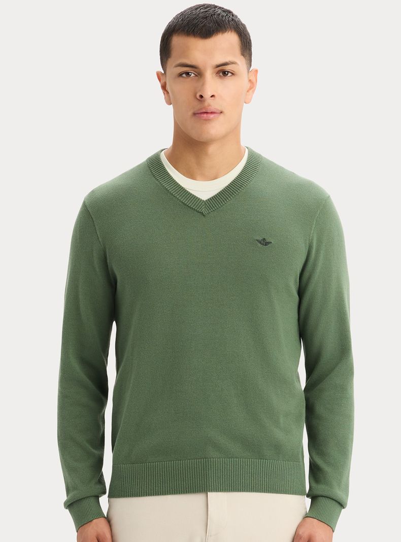 Sweater Cuello V Casual Unicolor