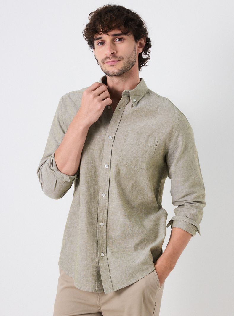 Camisa Manga Larga Lino y Algodón