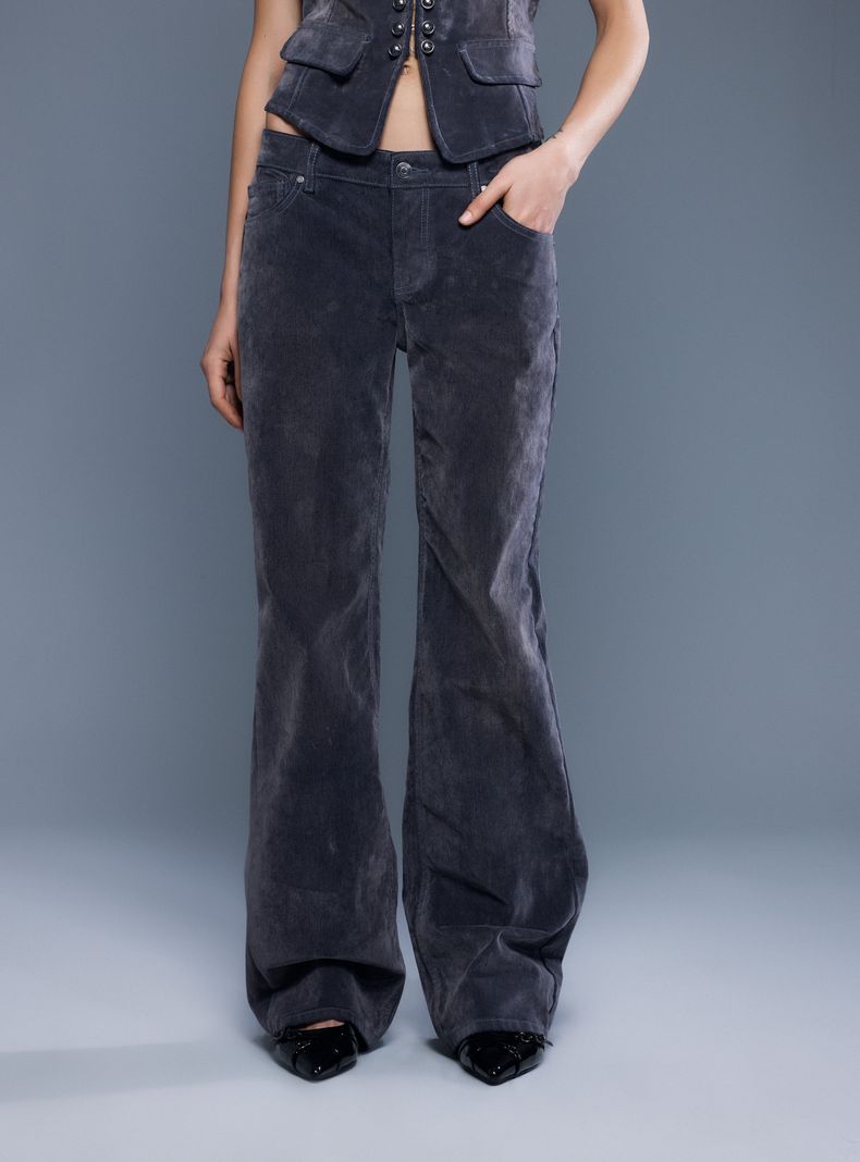Jeans Flare Tiro Bajo Look Denim Terciopelo