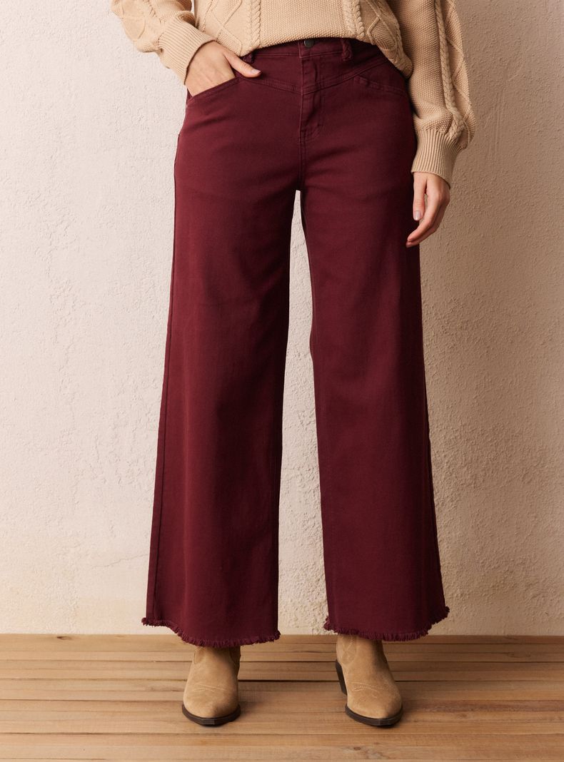 Jeans Wide Leg Color con Trenza