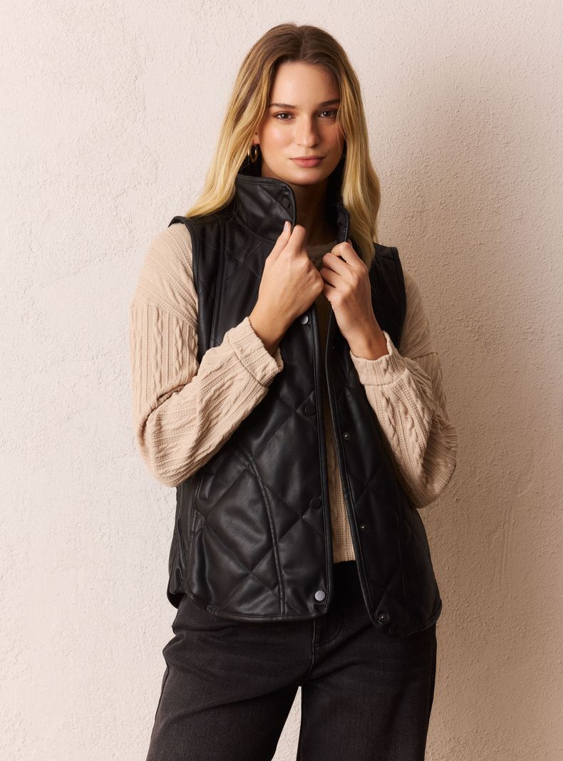 Chaqueta sin Mangas Acolchada de Cuero Sintético