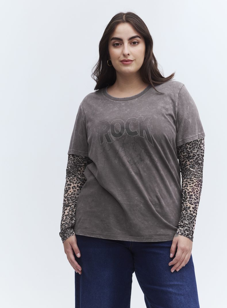 Polera Efecto Doble Manga Malla
