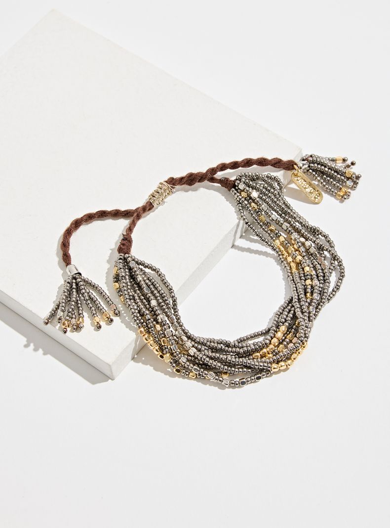 Pulsera Mostacillas Metálicas con Cierre Trenzado