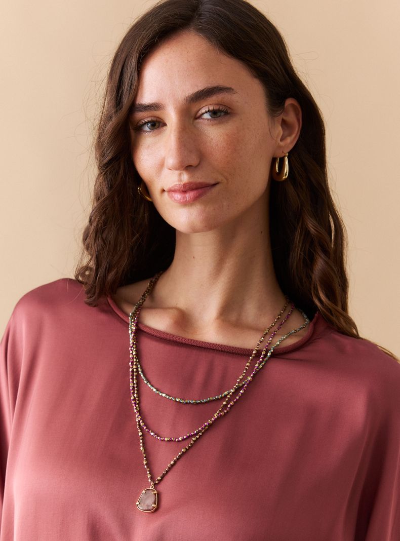 Collar Correa Triple y Colgante de Piedra Natural